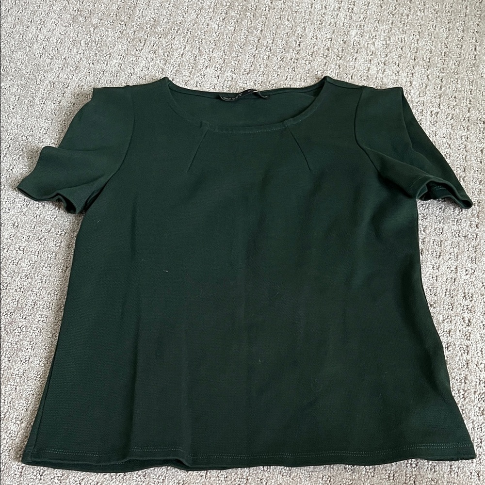 Zara Dark Green Short Sleeve Square Shoulder Top